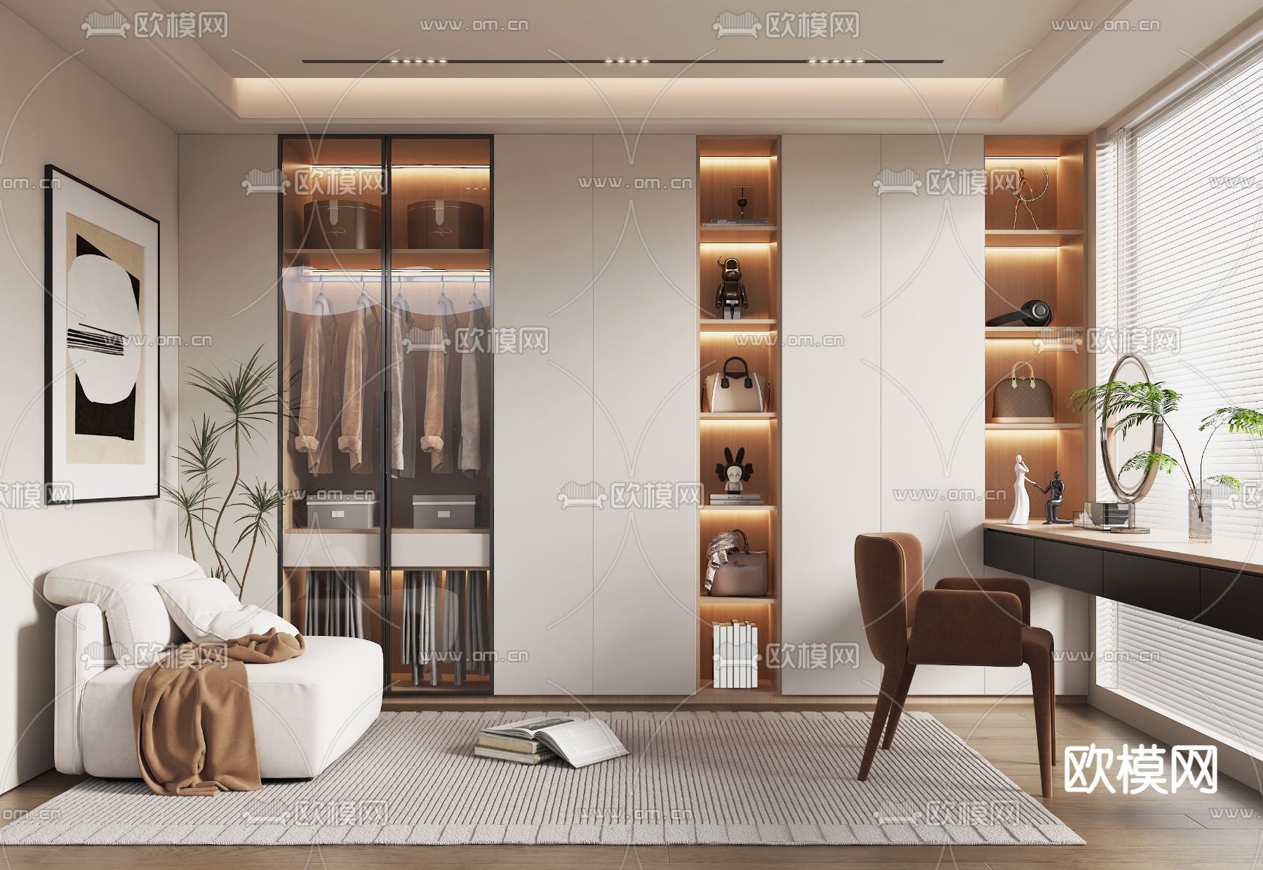 现代衣帽间su模型下载（渲染图1）