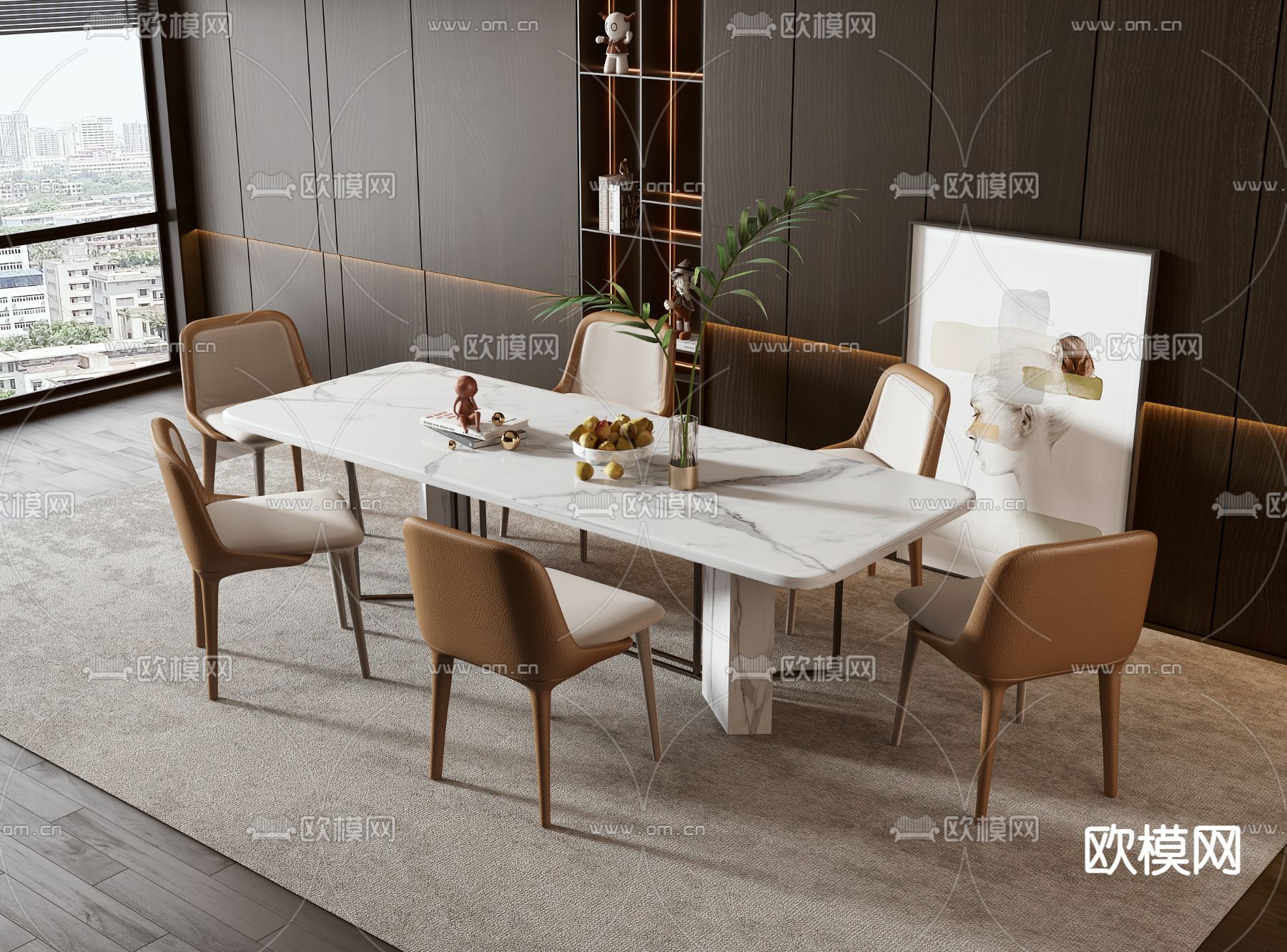 北欧餐桌椅 大理石餐桌3d模型下载
