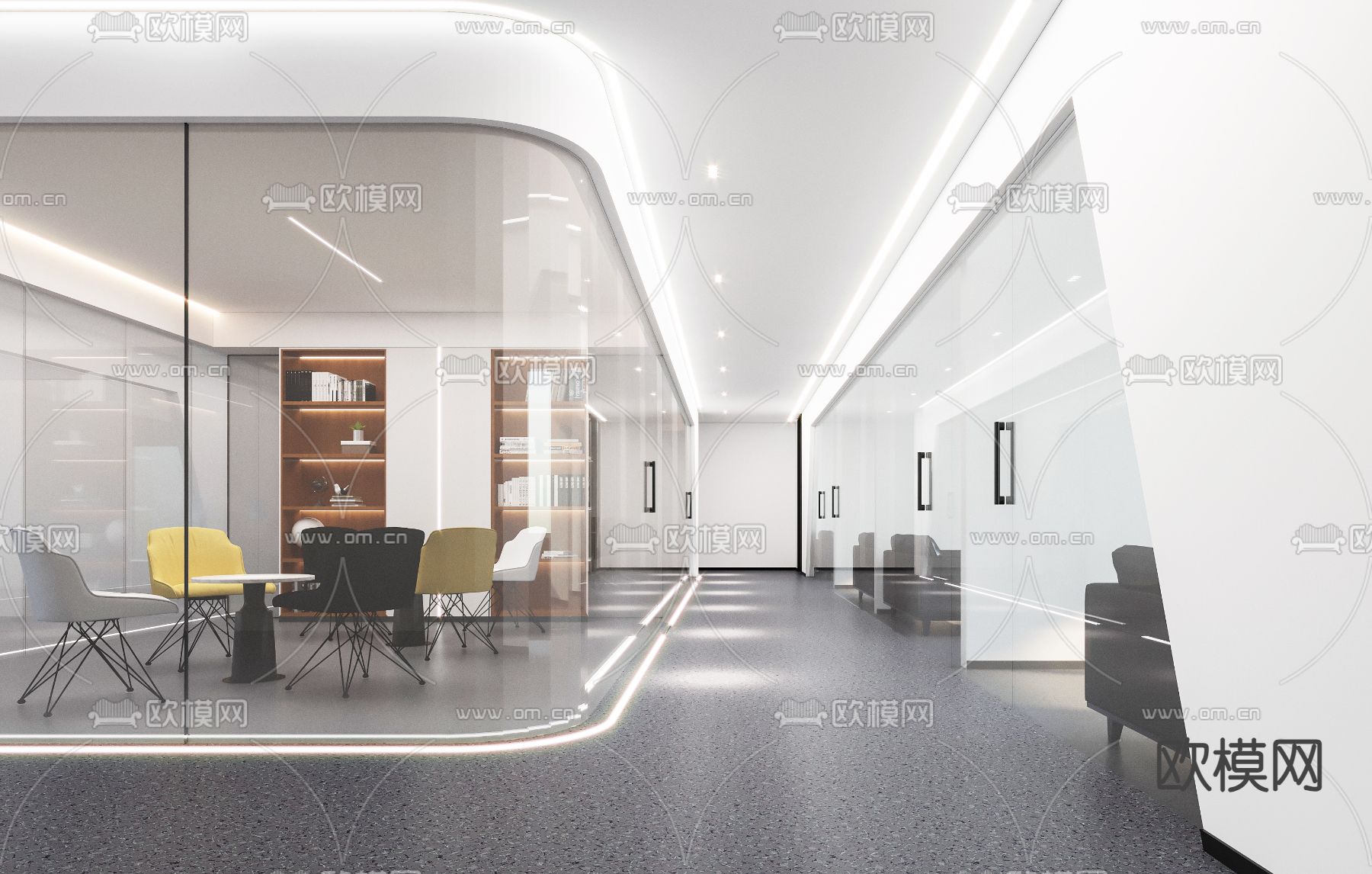 现代公司过道 办公室走廊su模型下载（渲染图1）