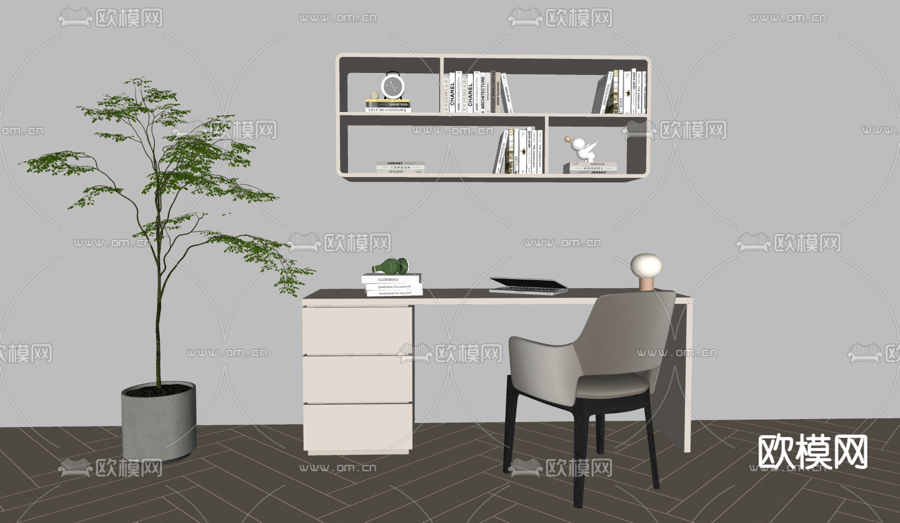 北欧书桌椅su模型下载（渲染图2）
