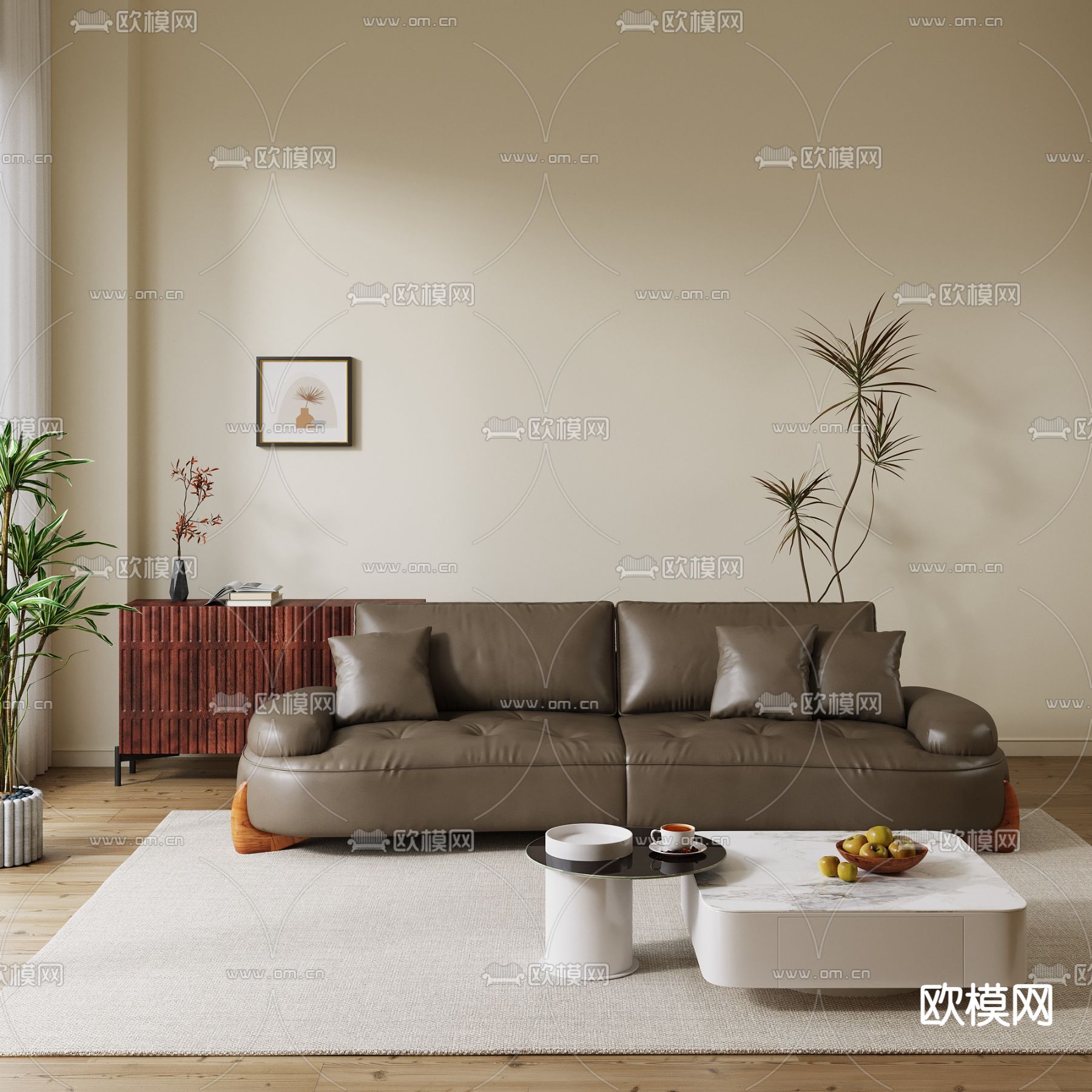 皮革沙发 多人沙发3d模型下载（渲染图2）