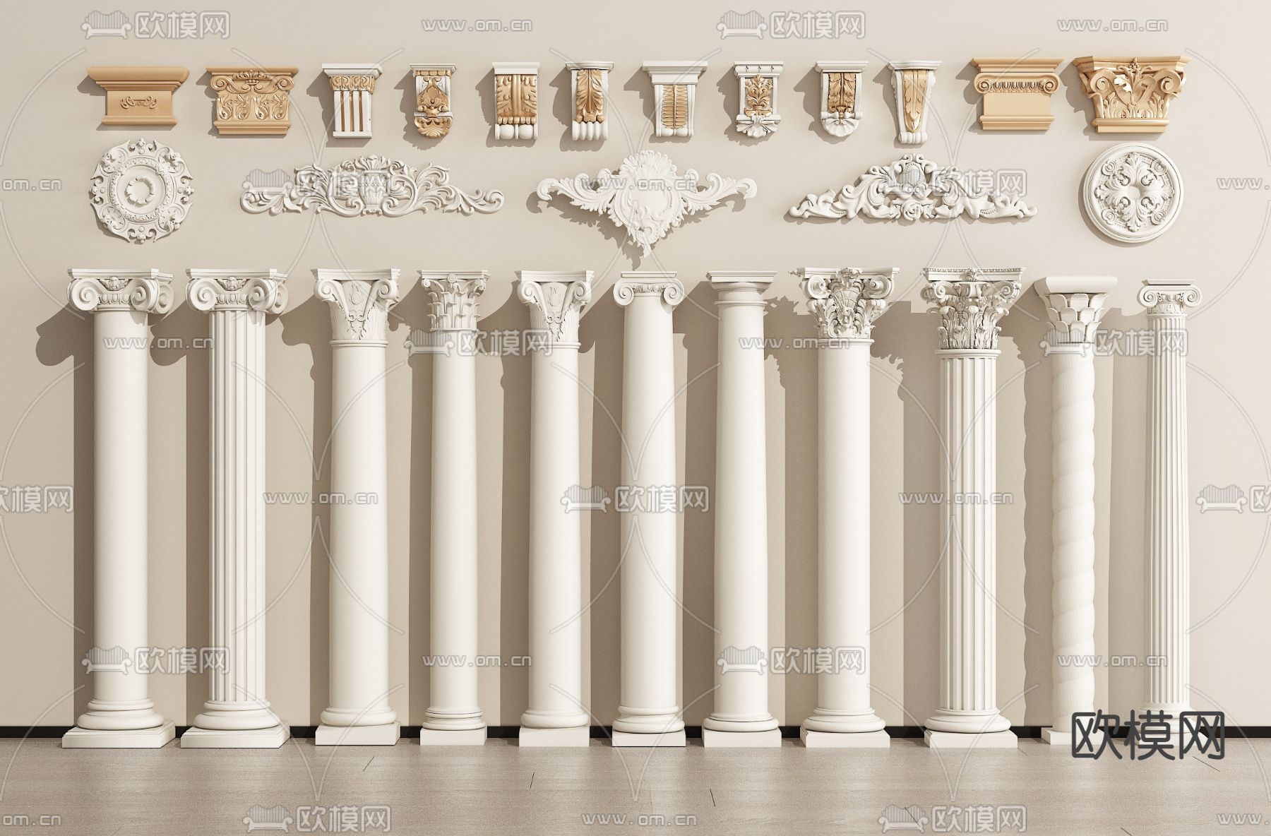 欧式罗马柱  柱子su模型下载（渲染图1）