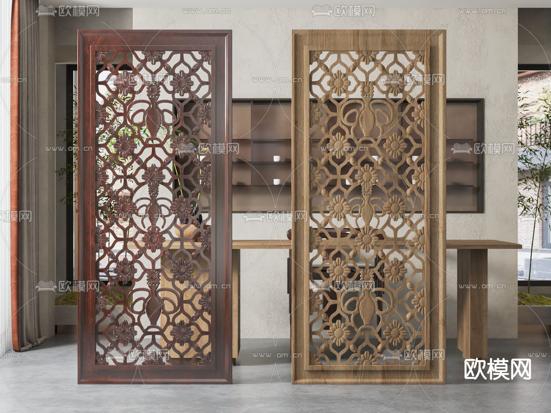 新中式隔断 屏风su模型下载（渲染图1）