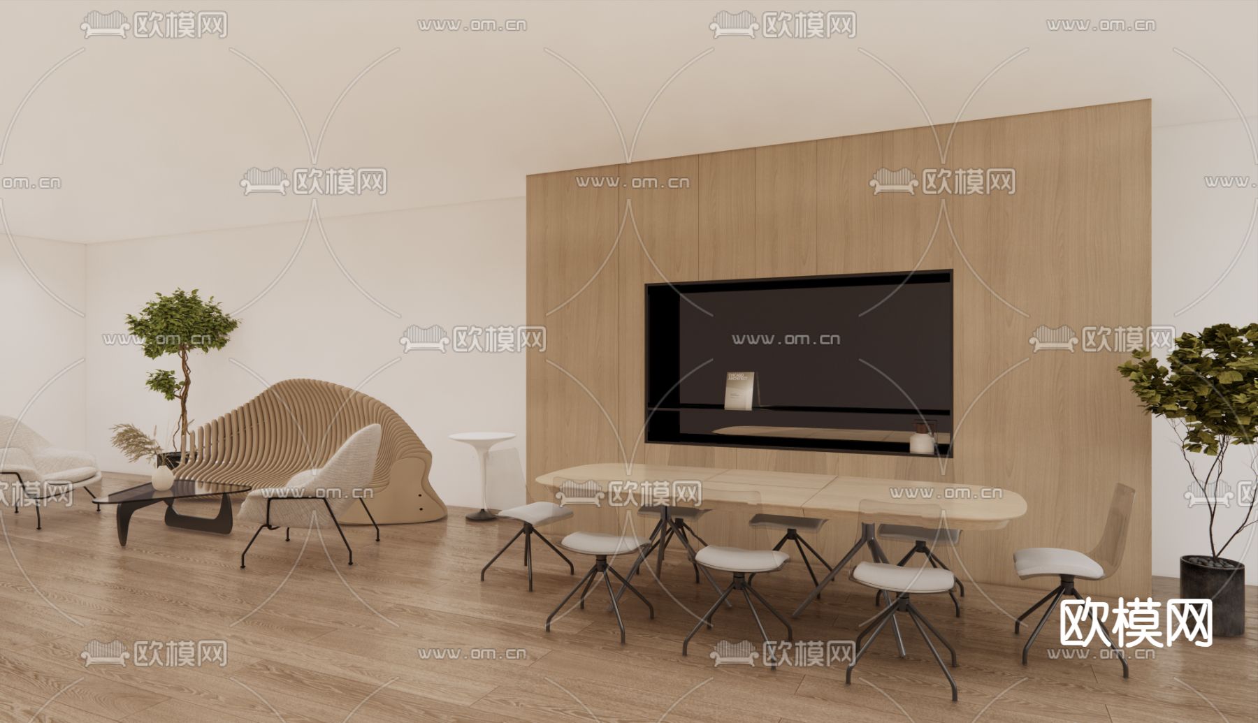 办公沙发 会议桌su模型下载（渲染图3）