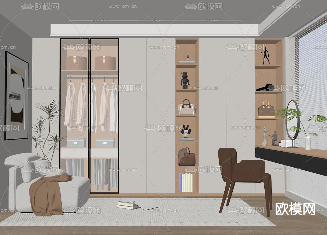 现代衣帽间su模型下载（渲染图2）