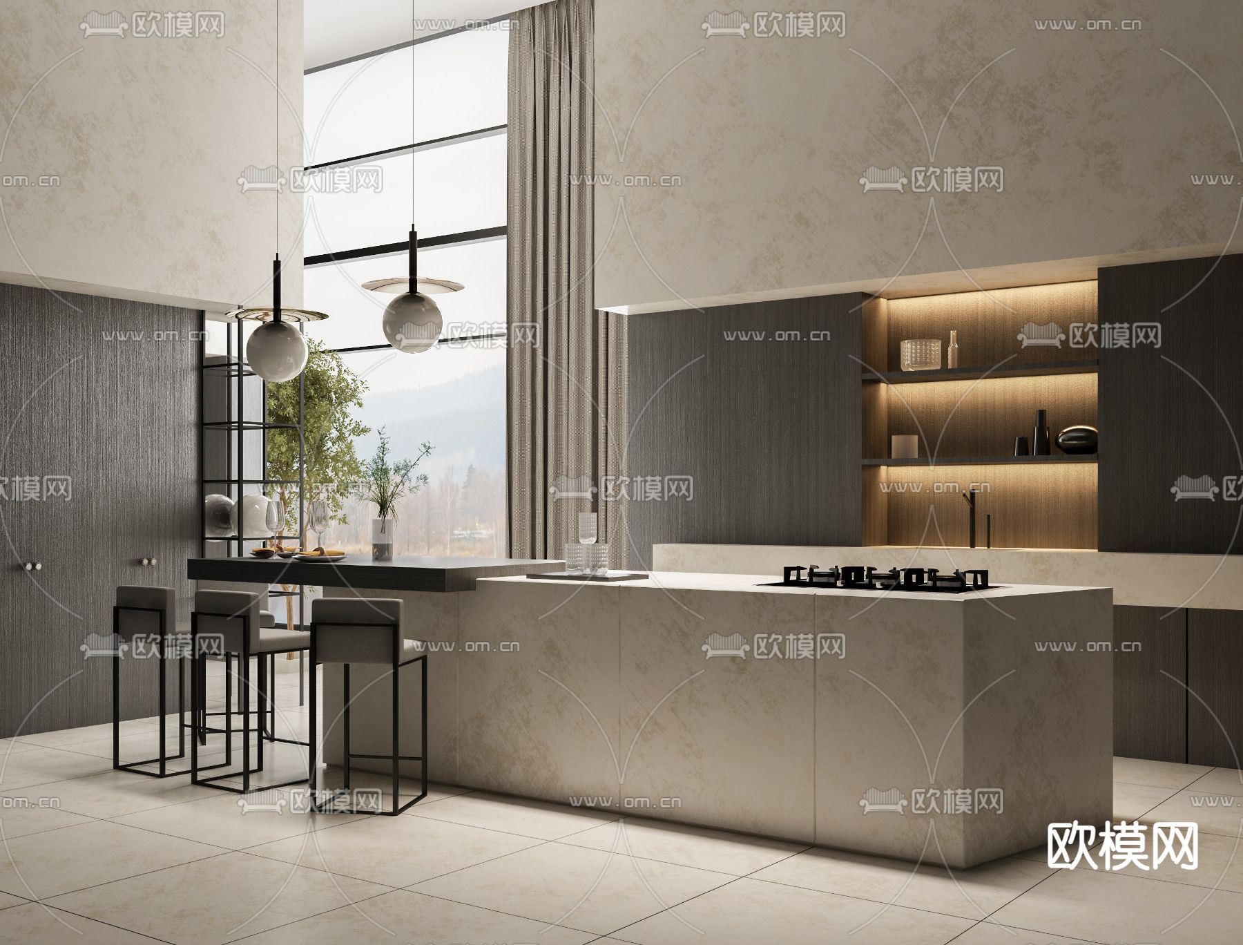 水吧台 餐厅岛台su模型下载（渲染图1）