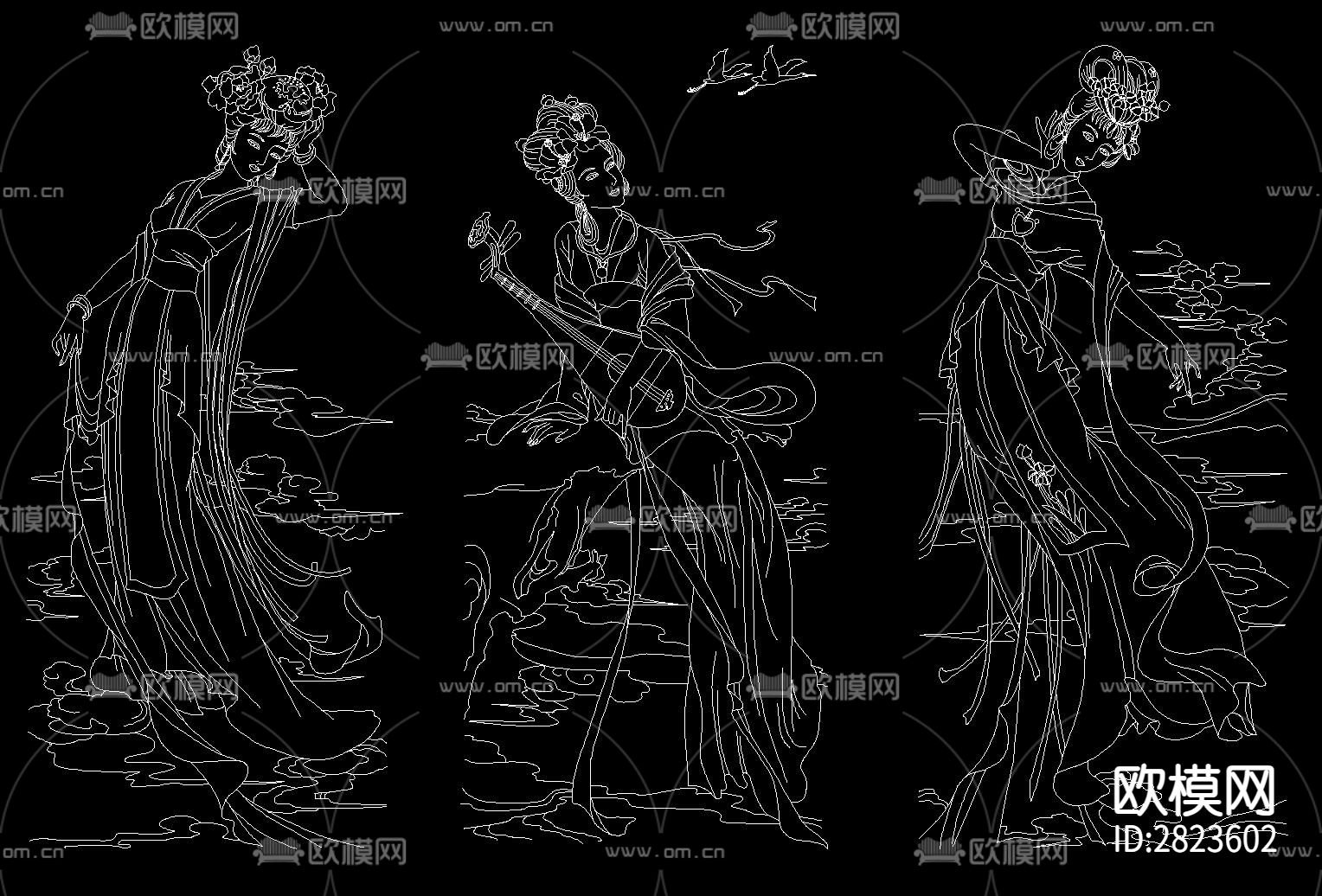 古代美女12金钗cad图库下载（渲染图4）