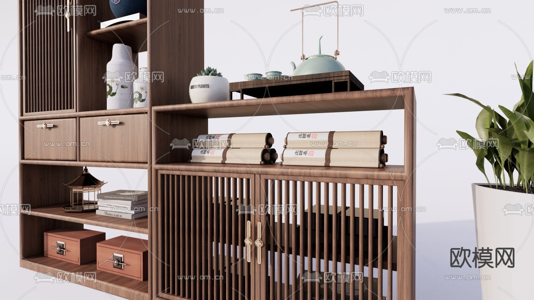 博古架 书架su模型下载（渲染图2）