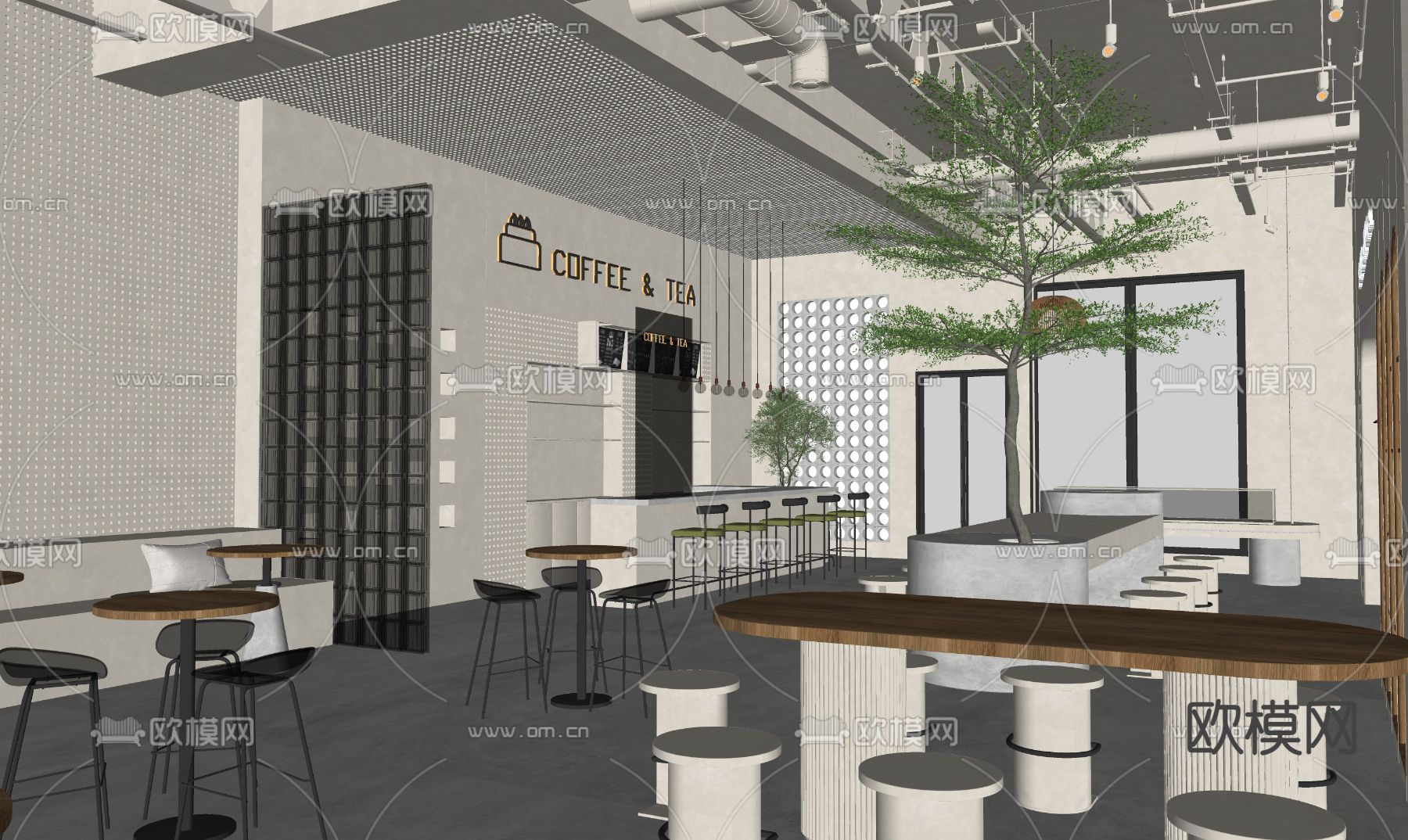 咖啡厅su模型下载（渲染图4）