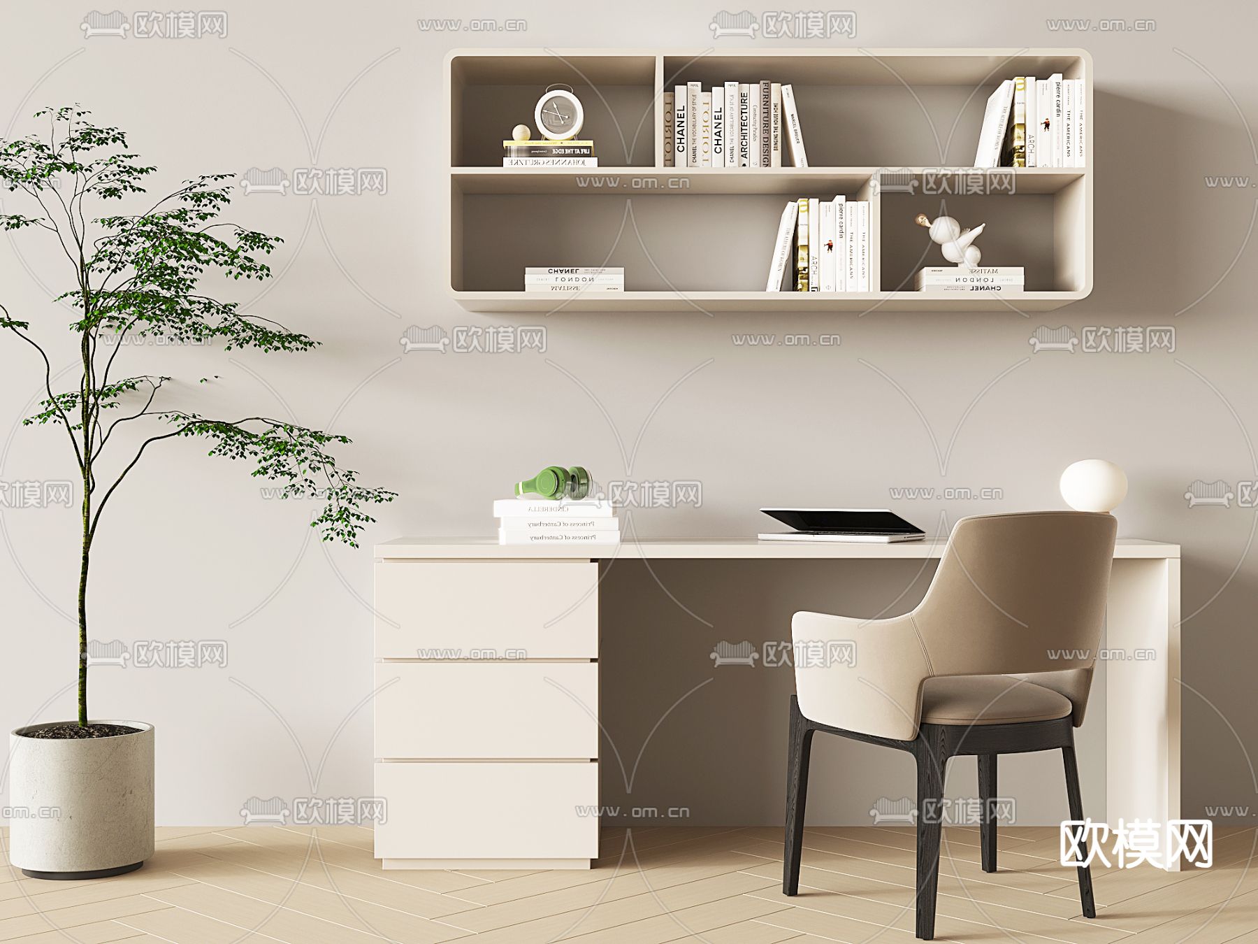 北欧书桌椅su模型下载（渲染图1）