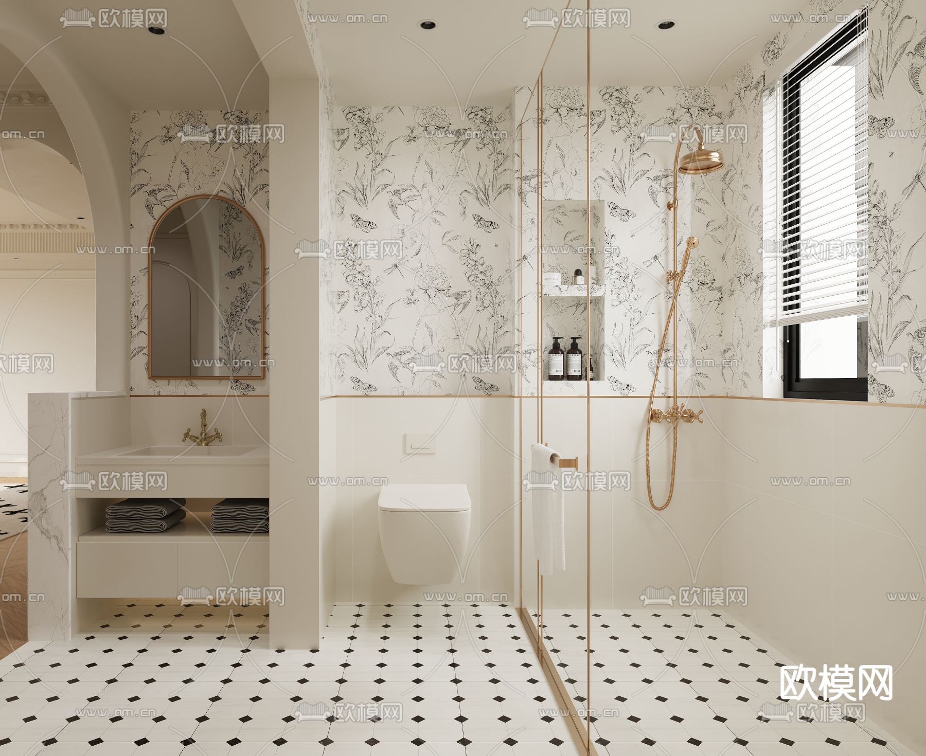 法式卫生间su模型下载（渲染图1）