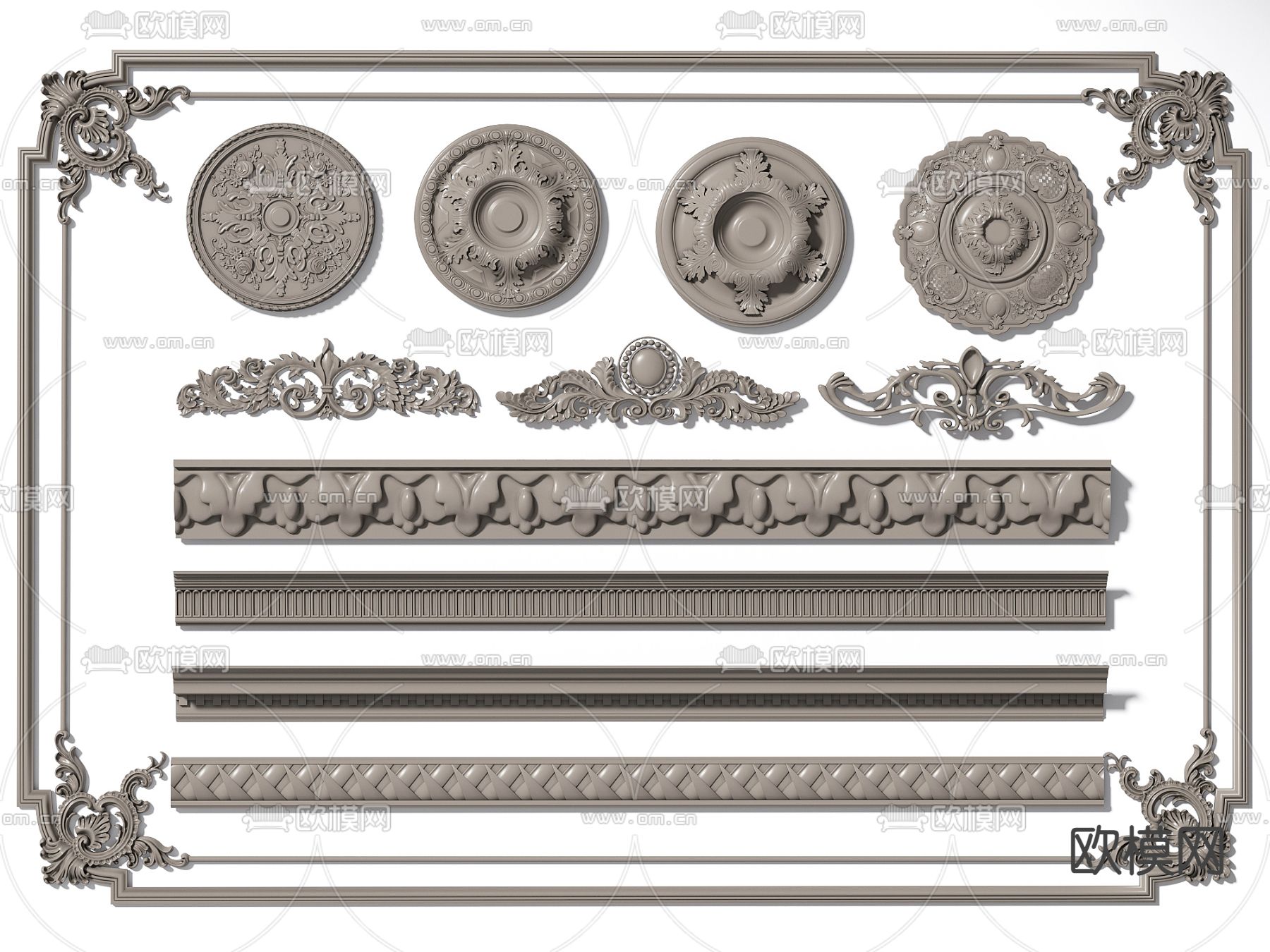 石膏线 灯盘 雕花su模型下载（渲染图1）