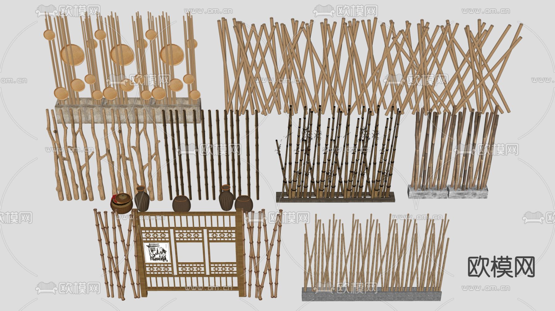 新中式竹子围栏su模型下载（渲染图2）