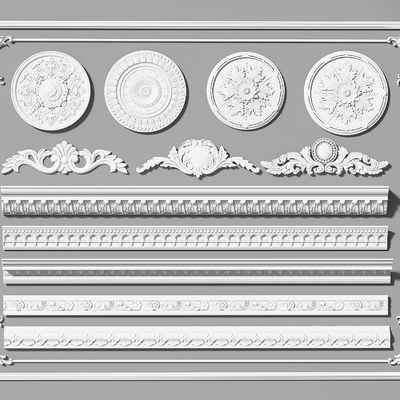  石膏线 灯盘 雕花 角花su模型 