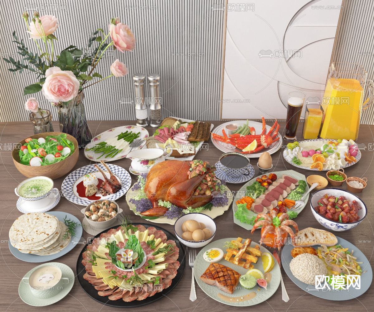 早餐 食物 饮料su模型下载（渲染图1）