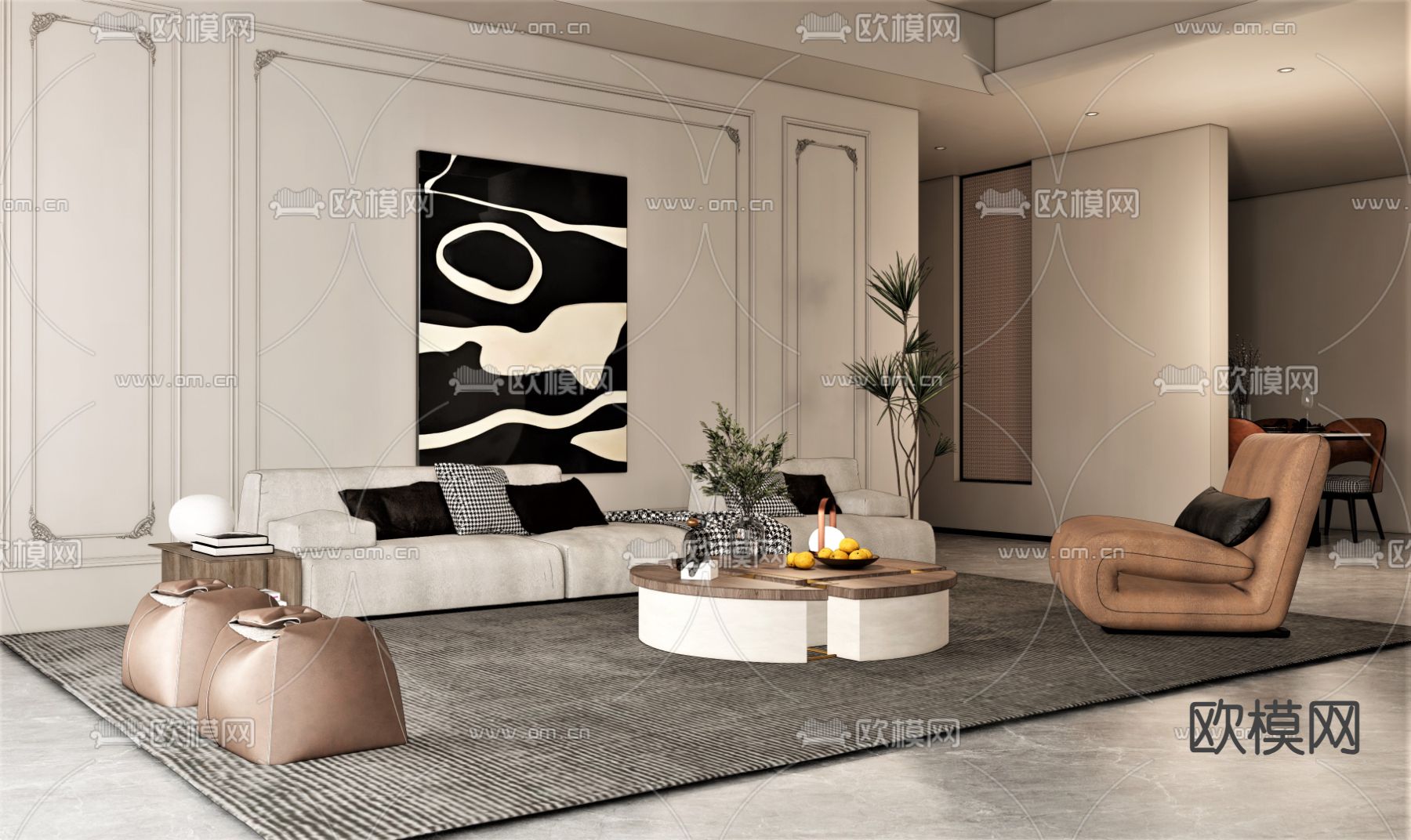 简欧组合沙发su模型下载（渲染图1）