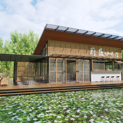 新中式咖啡厅su模型