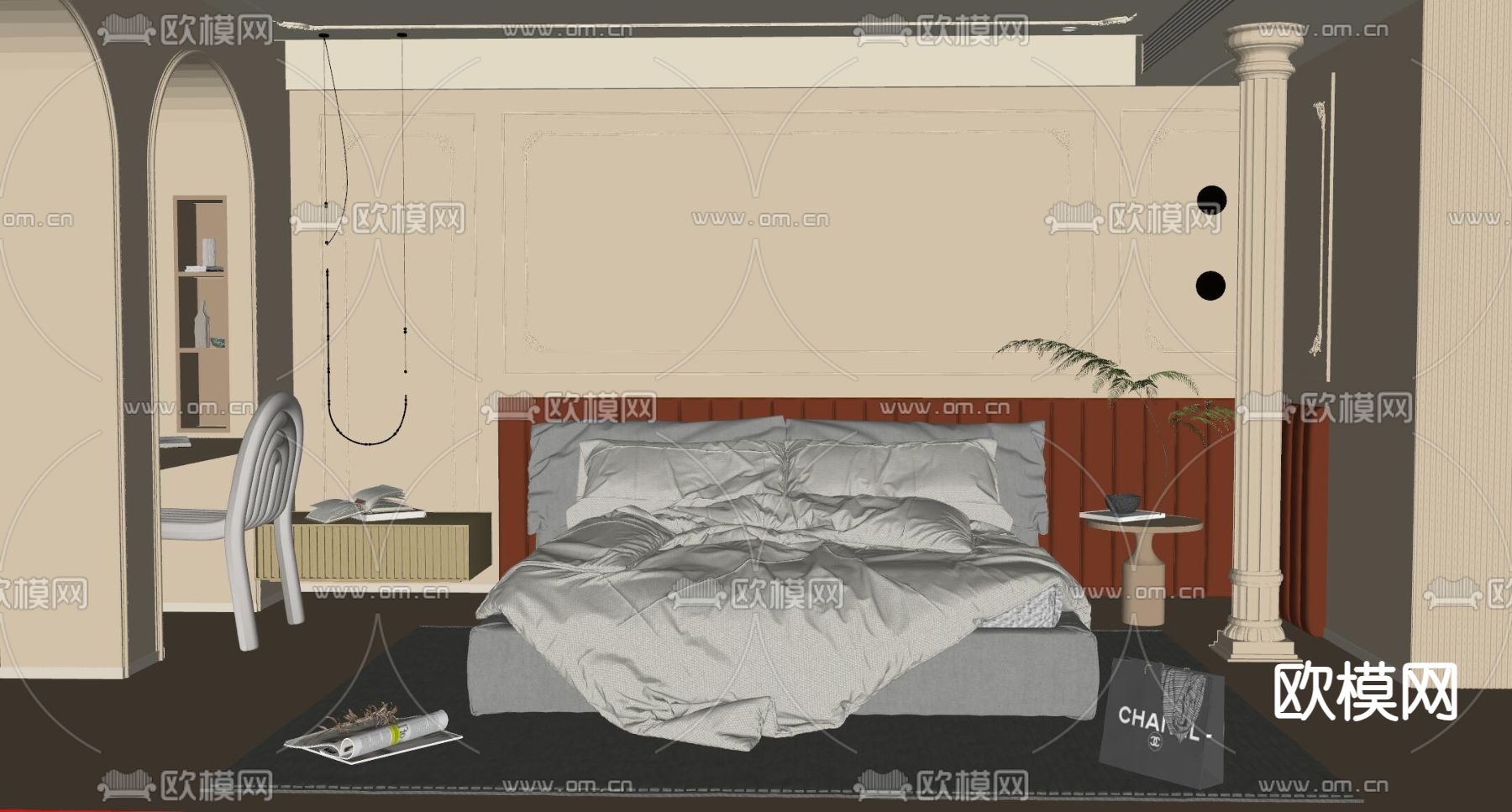 法式卧室 主人房su模型下载（渲染图2）