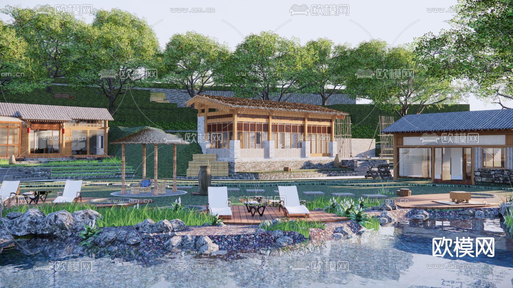 滨水度假民宿su模型下载（渲染图1）