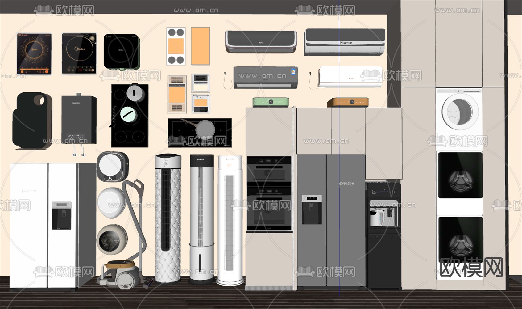 冰箱 洗衣机 空调su模型下载（渲染图2）