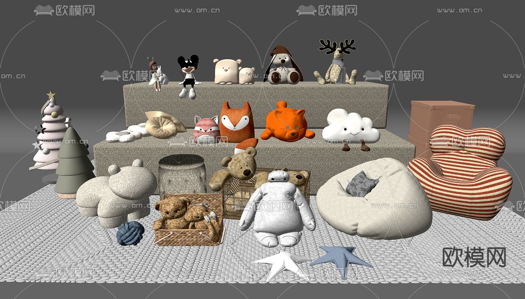 抱枕 玩偶 懒人沙发su模型下载（渲染图2）