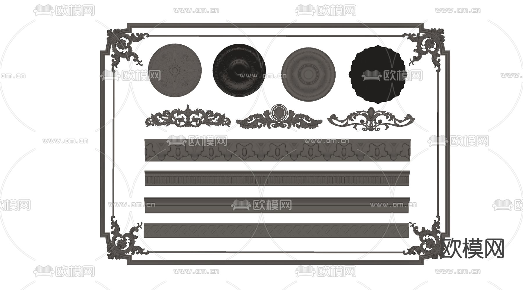 石膏线 灯盘 雕花su模型下载（渲染图2）