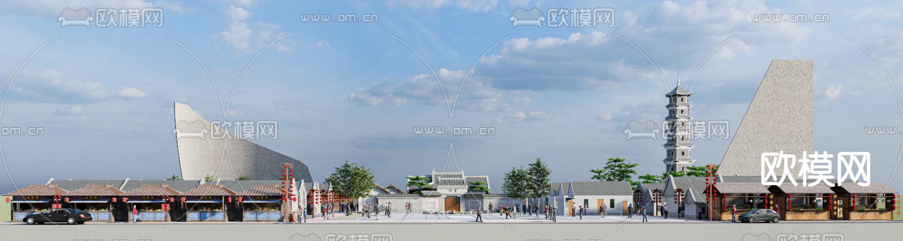 中式传统广场规划su模型下载（渲染图4）