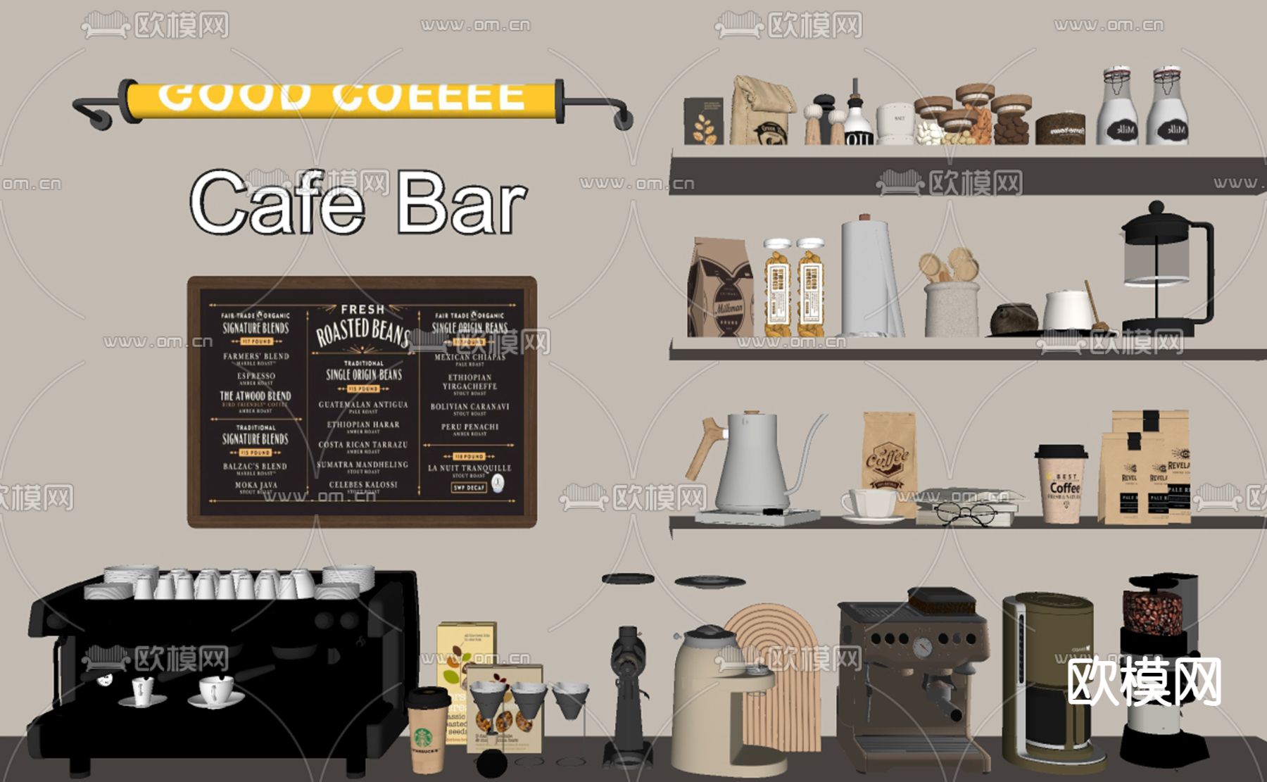 咖啡机 咖啡杯 咖啡袋su模型下载（渲染图2）