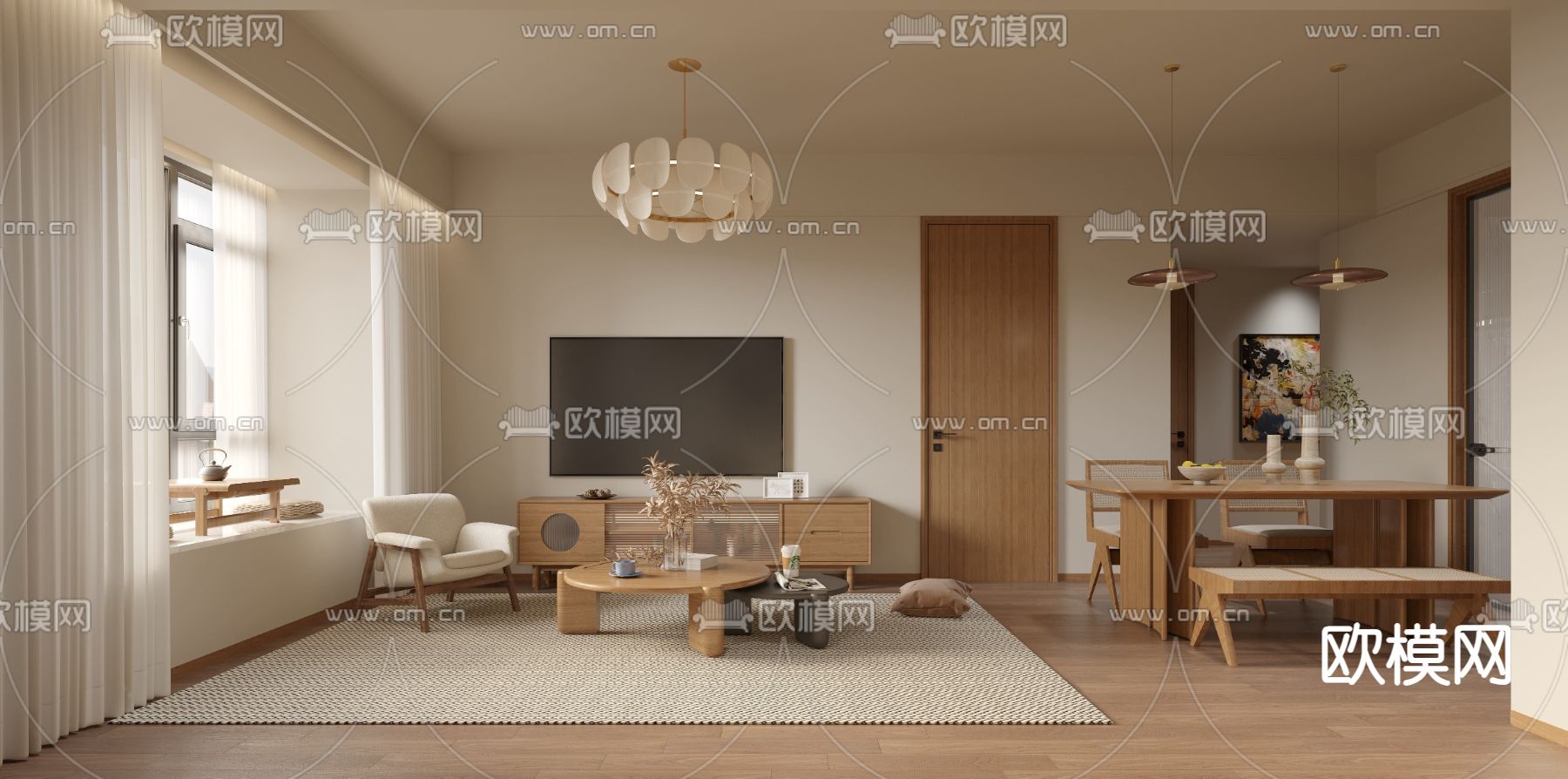 北欧客厅 餐厅3d模型下载（渲染图2）