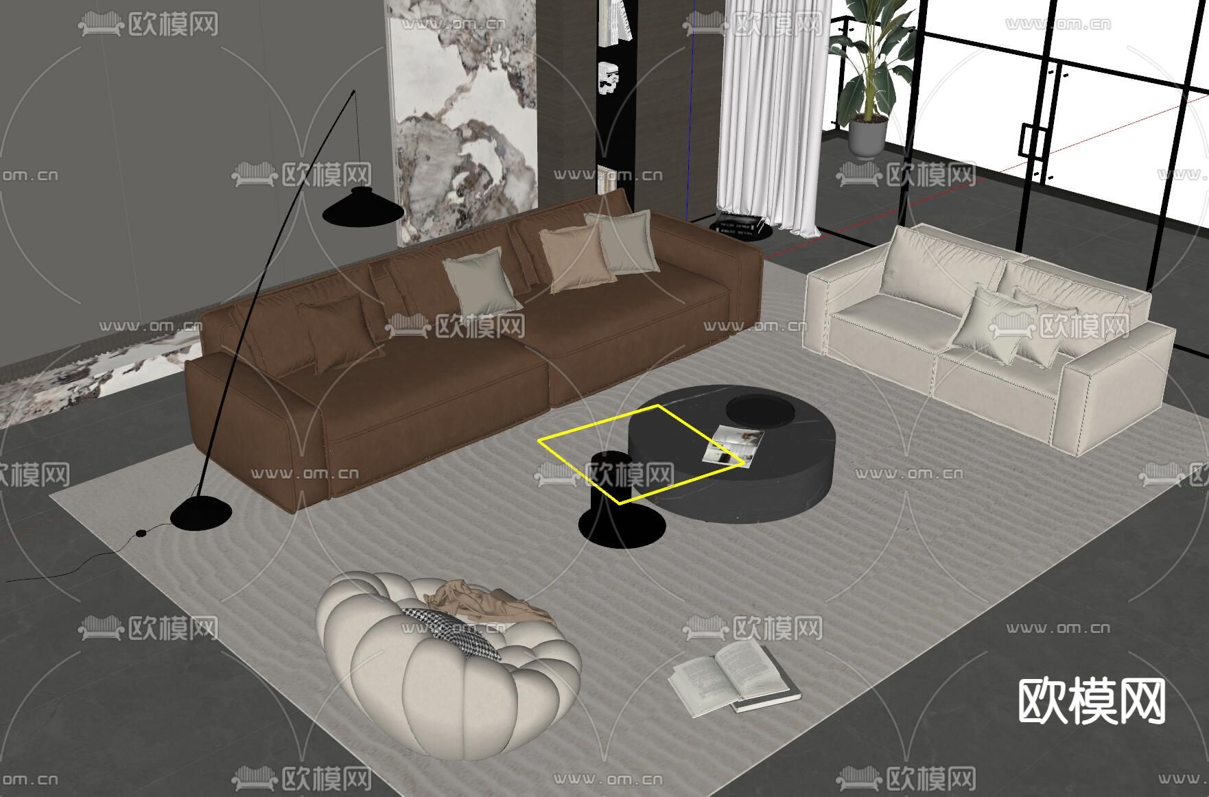 现代组合沙发su模型下载（渲染图2）