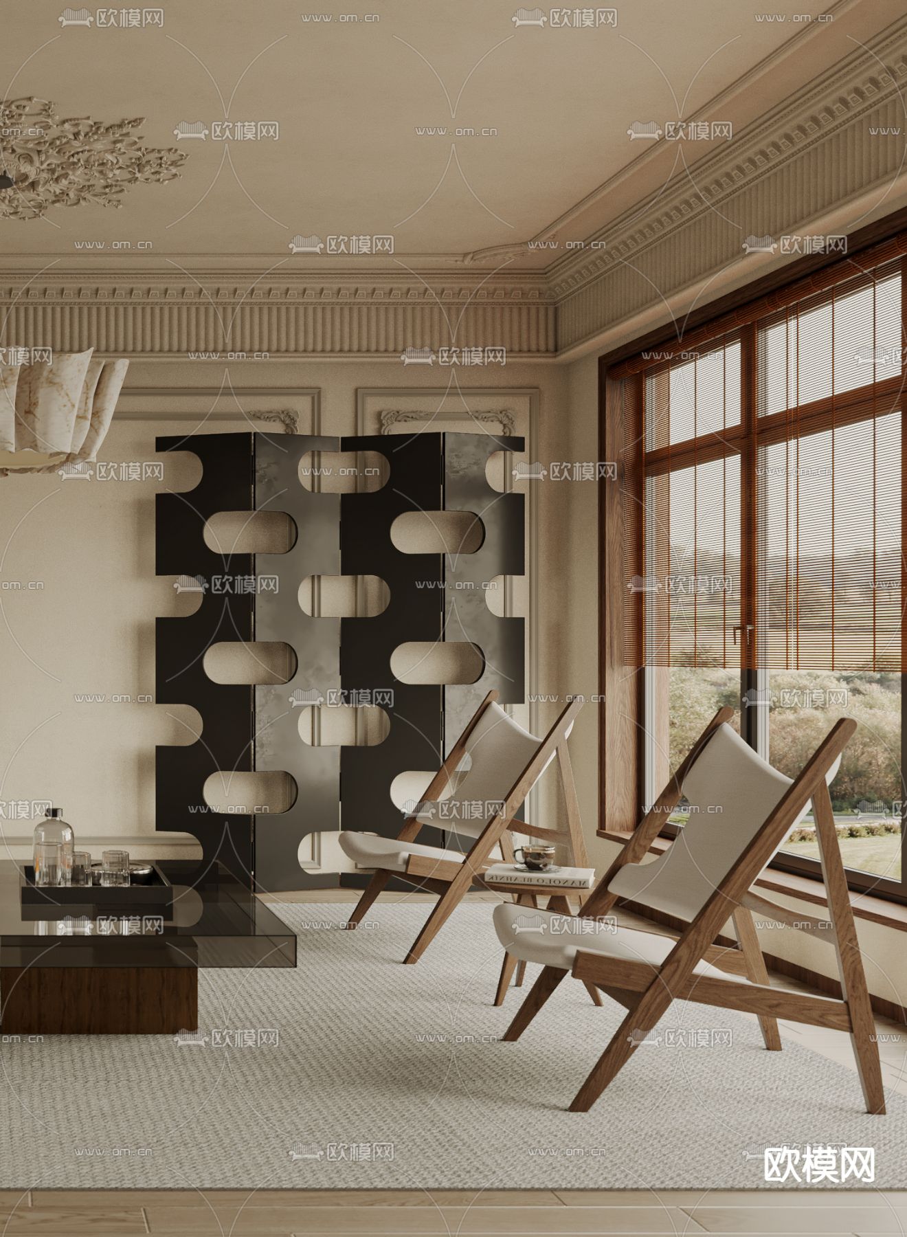 法式客厅3d模型下载（渲染图2）