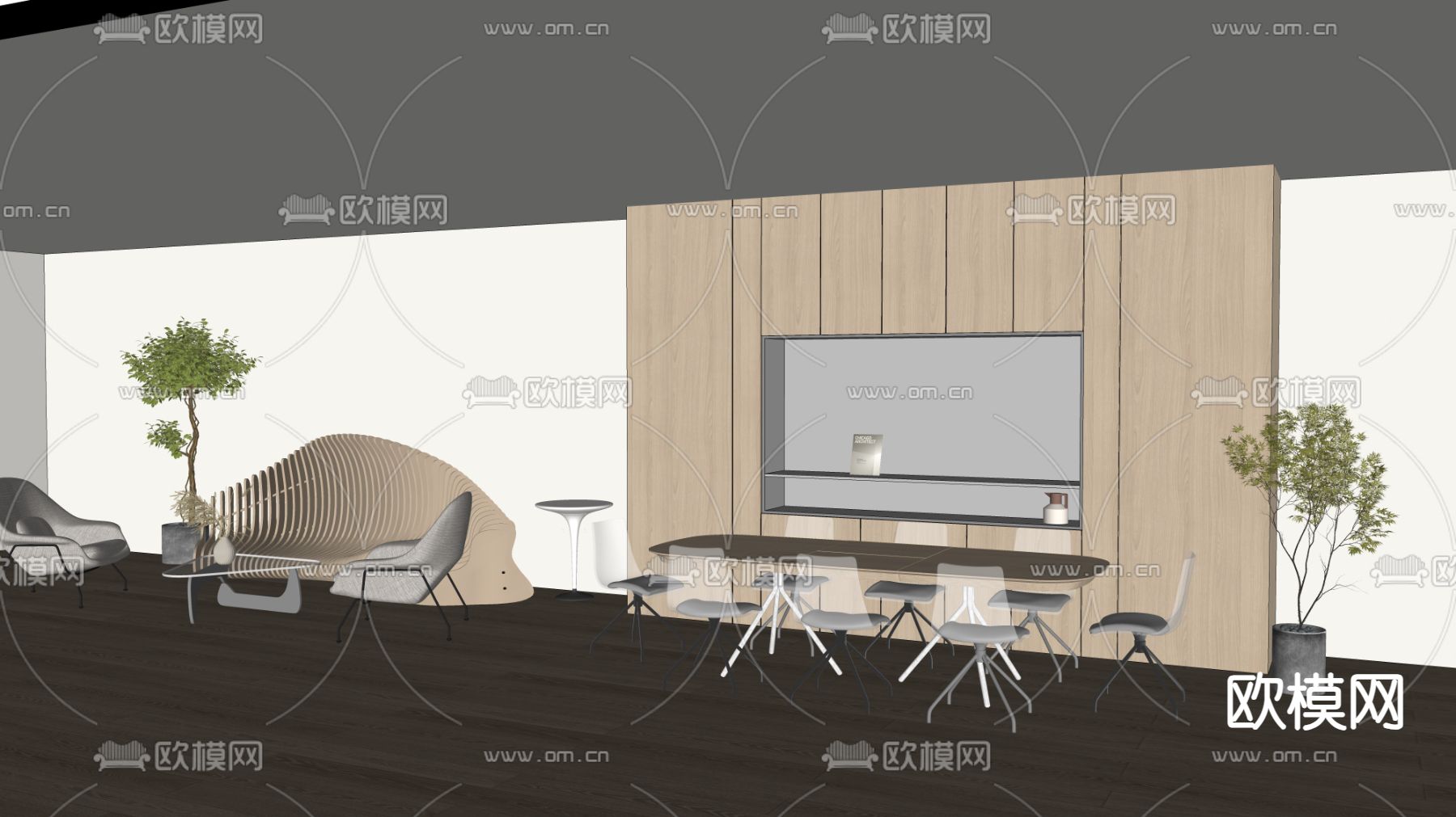 办公沙发 会议桌su模型下载（渲染图2）