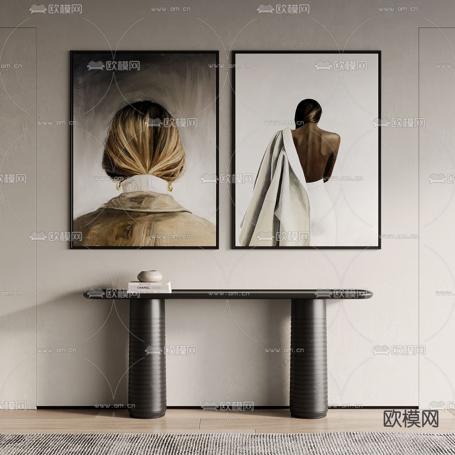 侘寂风人物装饰画su模型