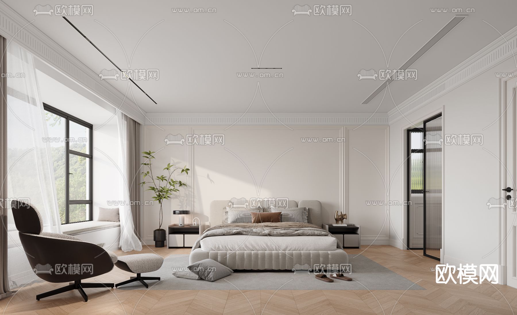 简欧卧室 主卧su模型下载（渲染图1）