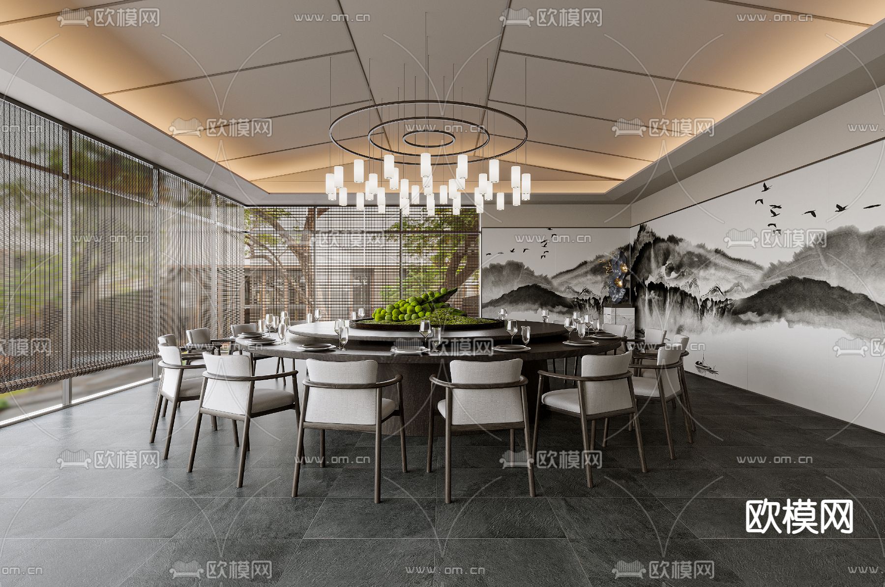 新中式餐厅 包房su模型下载（渲染图1）