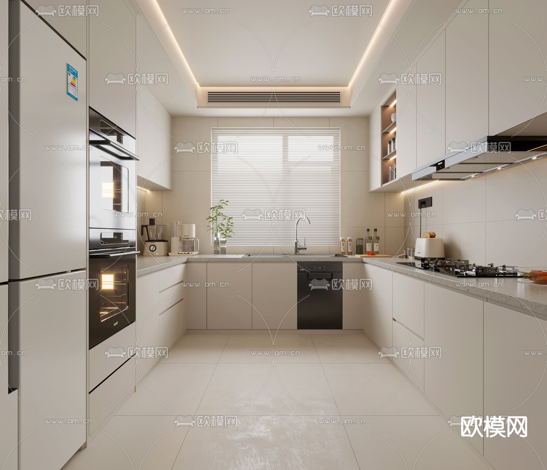 奶油风厨房 橱柜3d模型下载