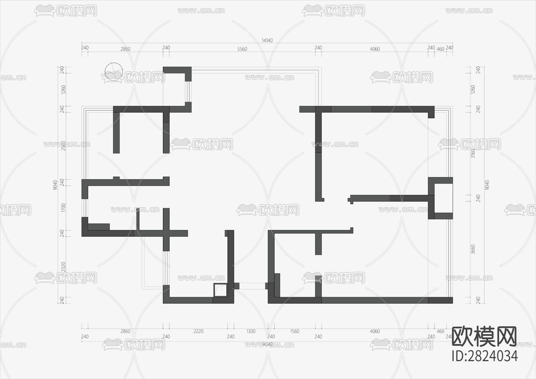 平层 115平CAD施工图下载（渲染图2）