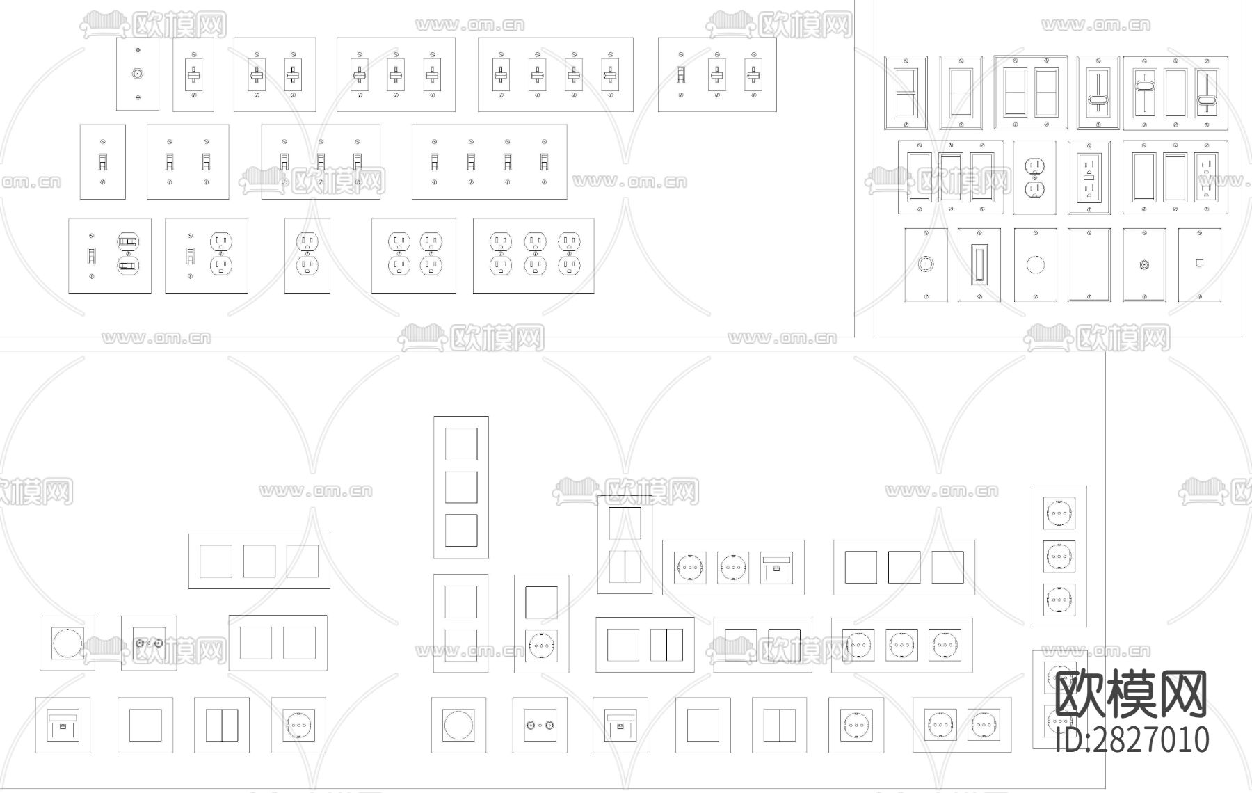 插座开关CAD图库下载（渲染图1）