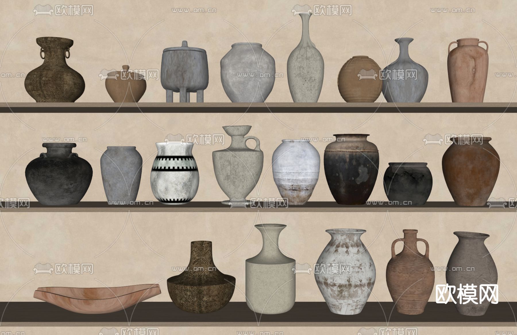 侘寂陶瓷器皿 陶罐su模型下载（渲染图2）