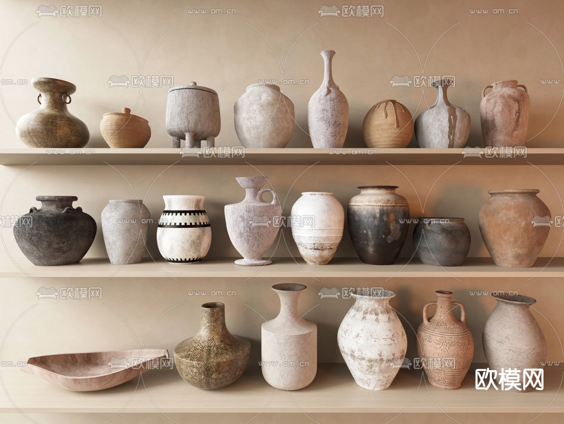 侘寂陶瓷器皿 陶罐su模型下载（渲染图1）