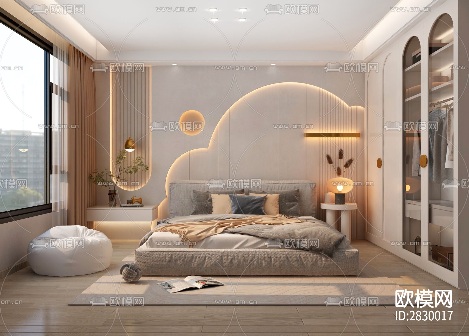 现代卧室cad施工图下载（渲染图1）