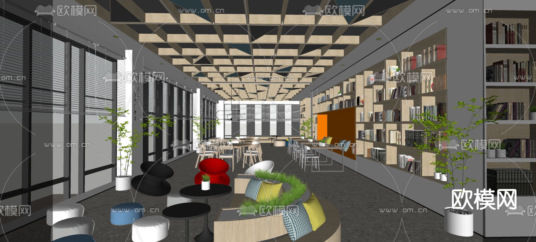 现代图书馆su模型下载（渲染图4）