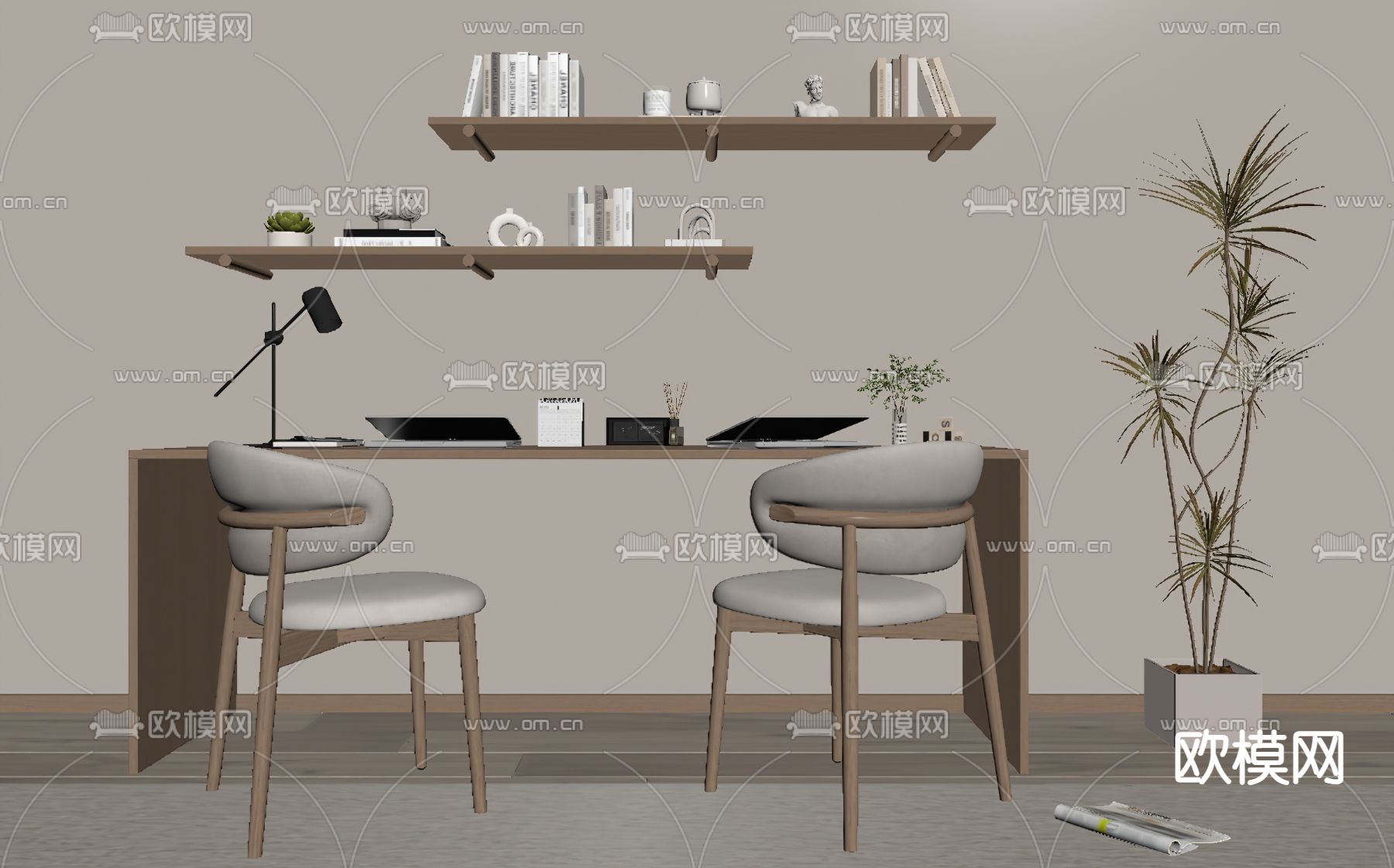 书架 书桌su模型下载（渲染图3）