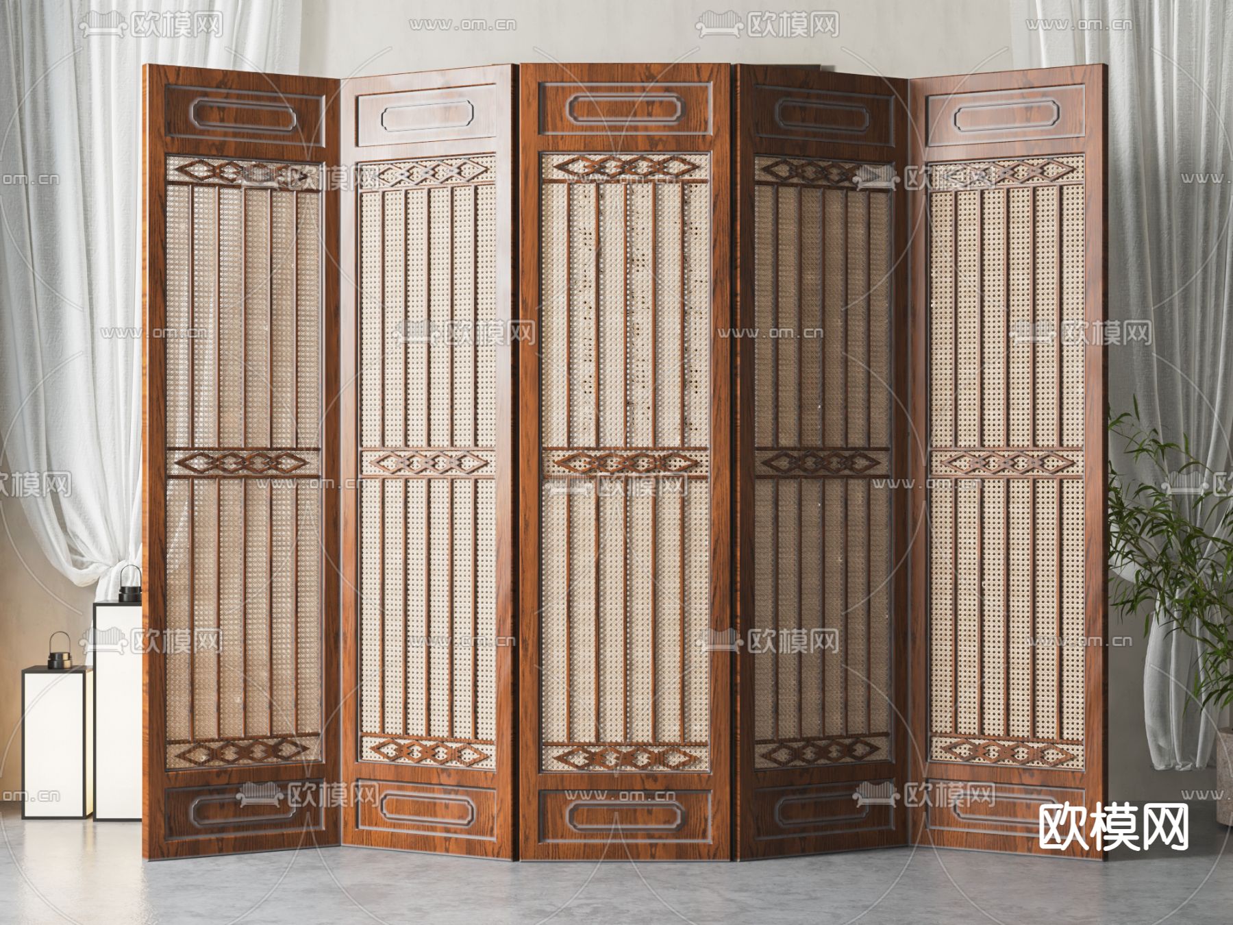 新中式屏风隔断su模型下载（渲染图1）