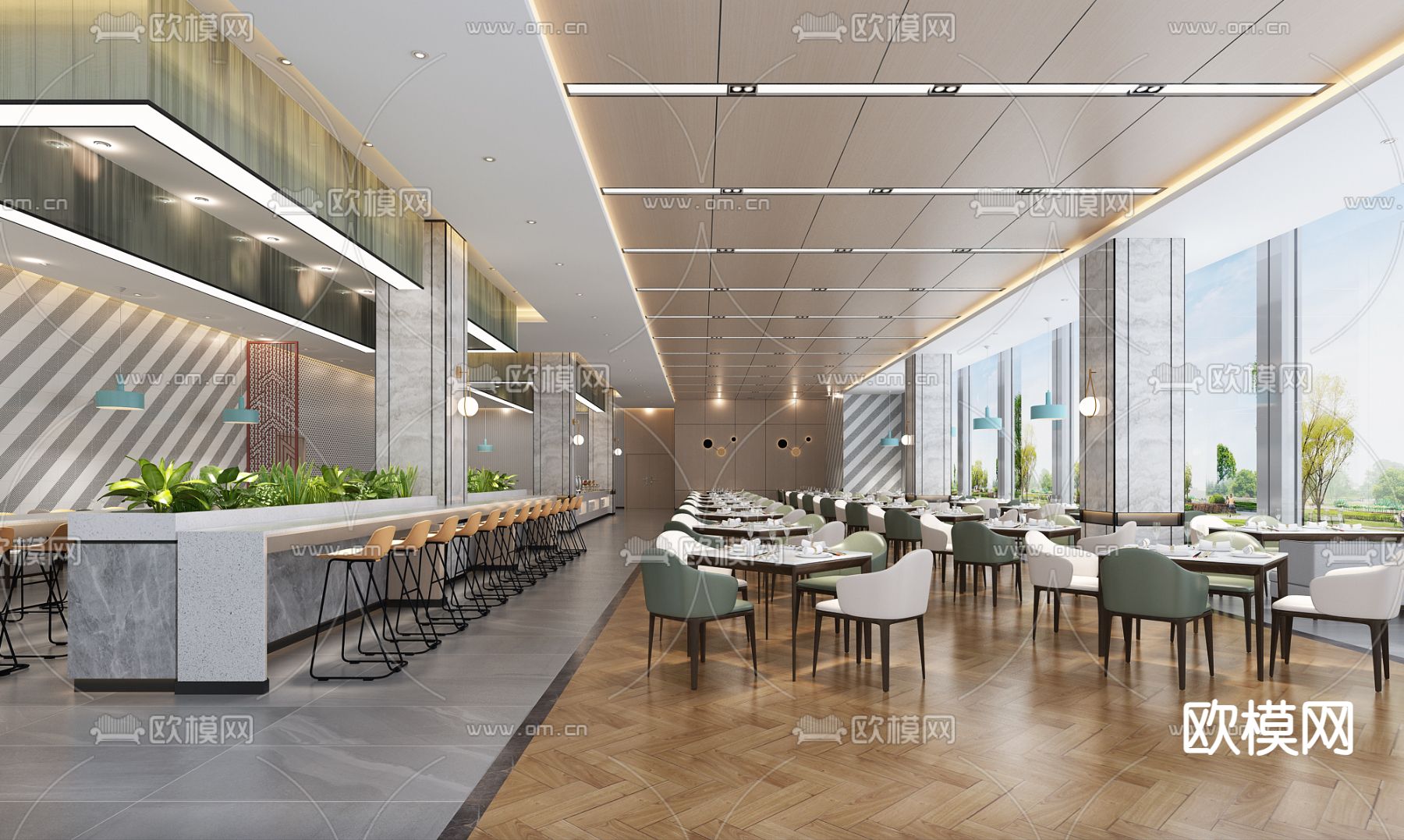 自助餐厅 全日制餐厅3d模型下载（渲染图1）