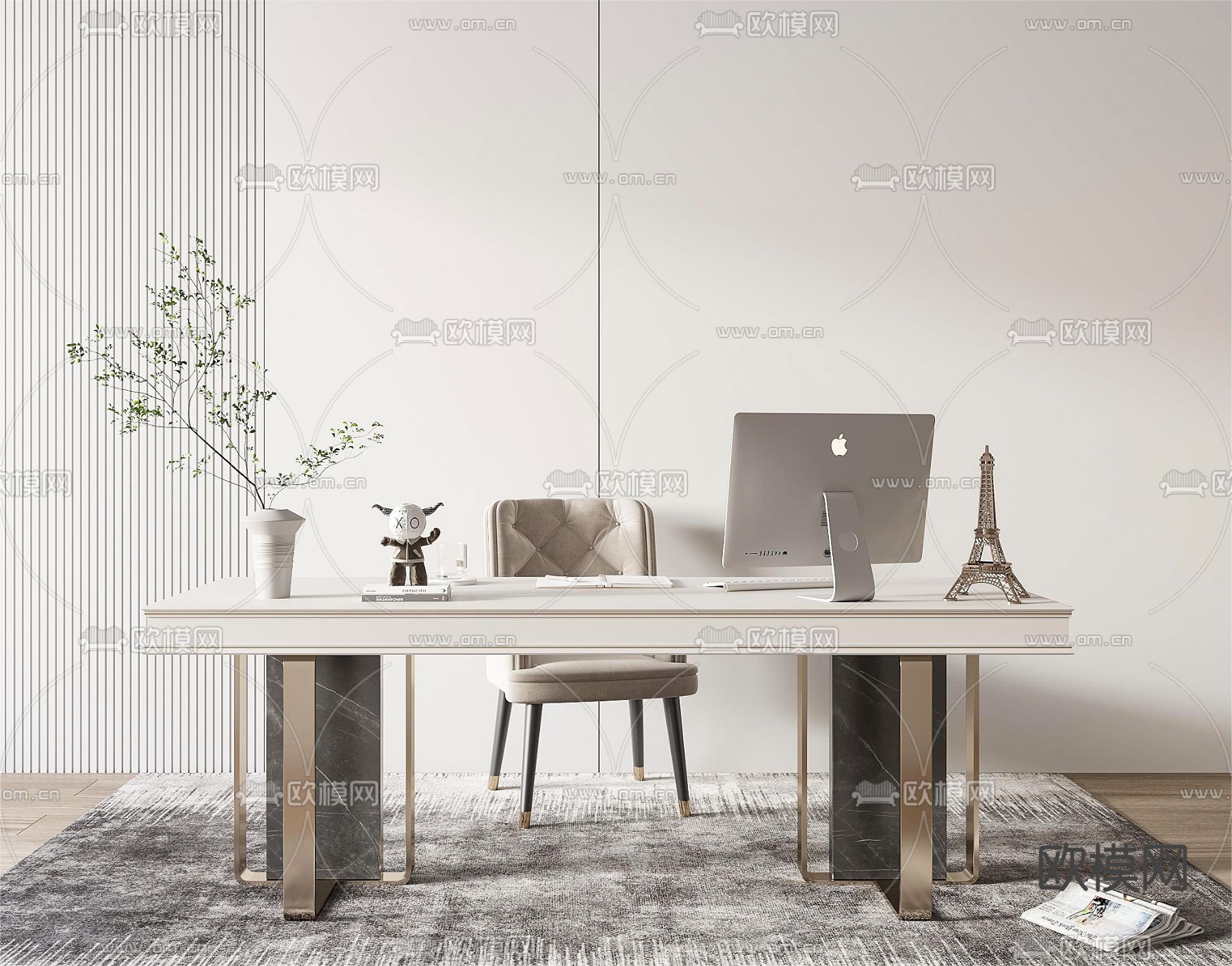 轻奢书桌 电脑桌3d模型下载