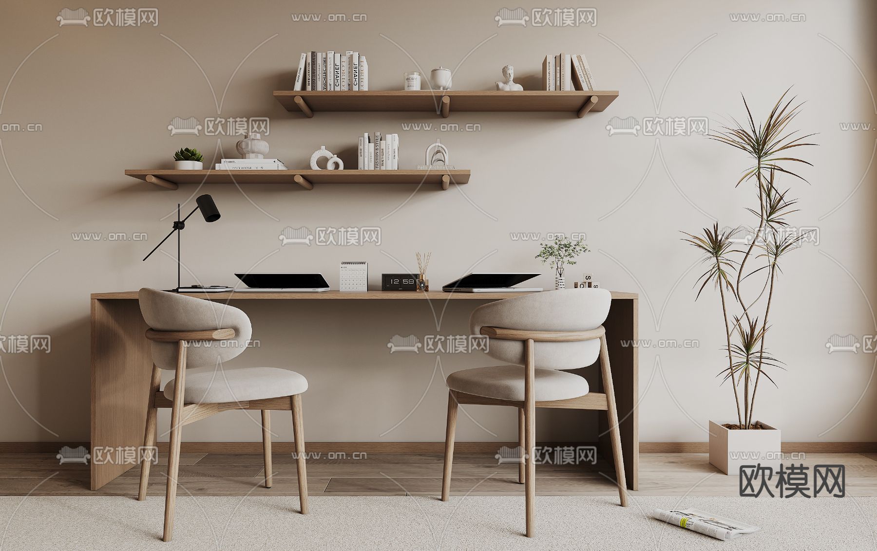书架 书桌su模型下载（渲染图1）