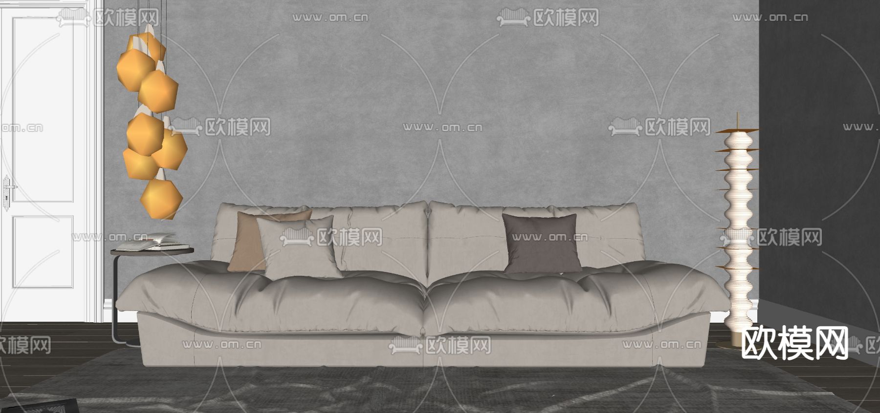 侘寂风多人沙发su模型下载（渲染图2）