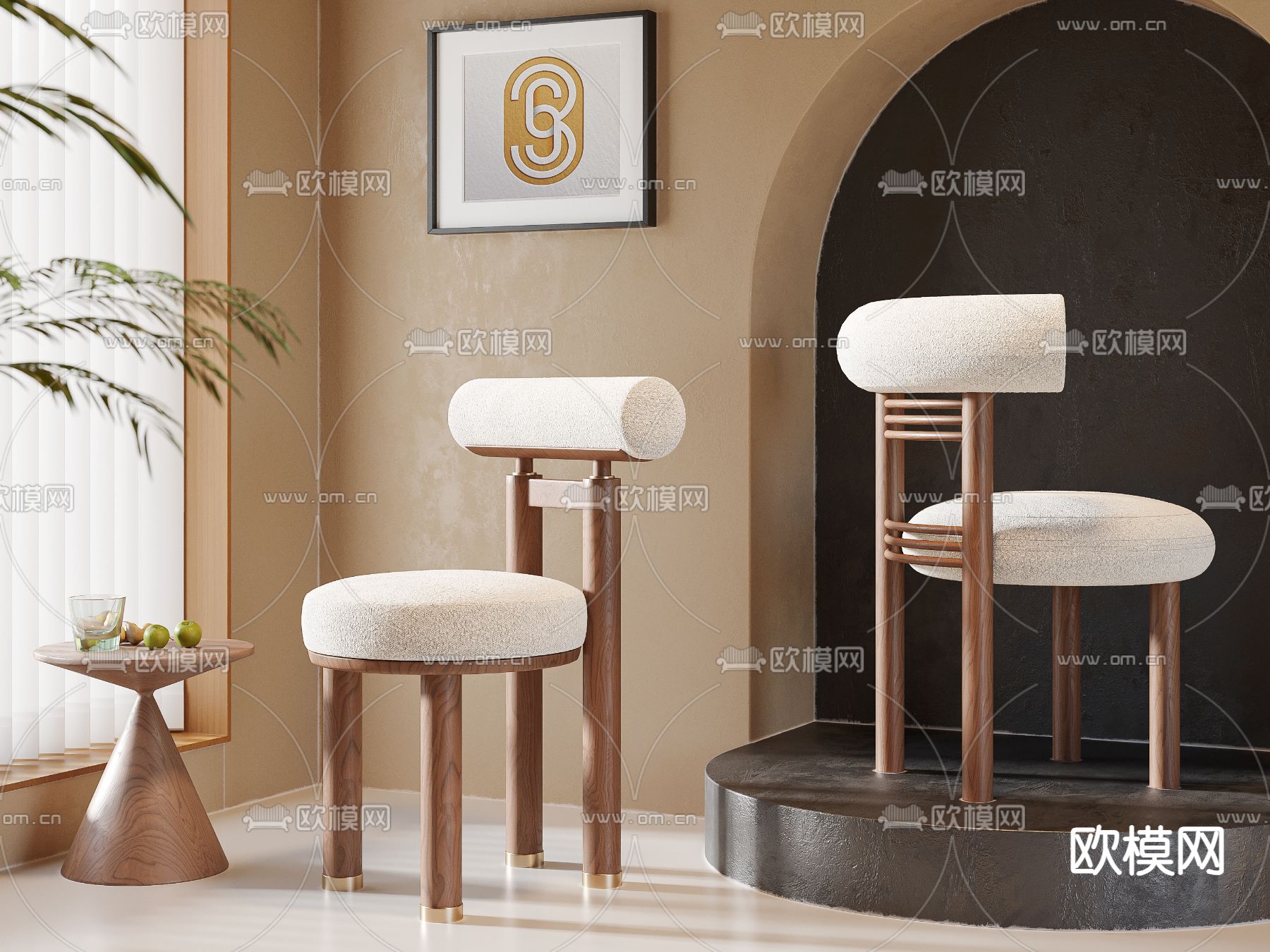 中古风椅子 餐椅3d模型下载