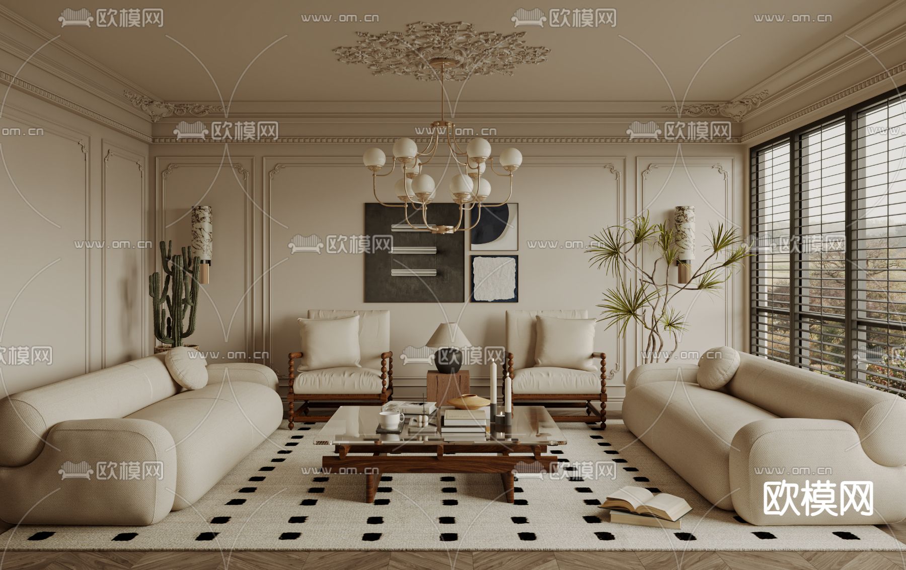 法式客厅3d模型下载（渲染图4）